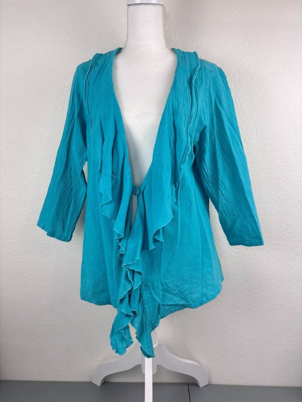 Vintage Oh My Gauze bright blue asymmetrical open front cardigan top 100% cotton